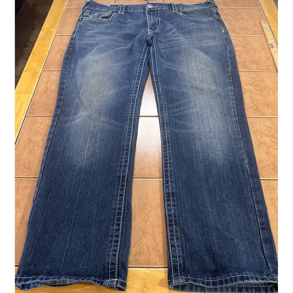 TRUE‎ RELIGION Men's Jeans 42 x 31 Dark Denim Bootcut Flap Pockets USA Made
